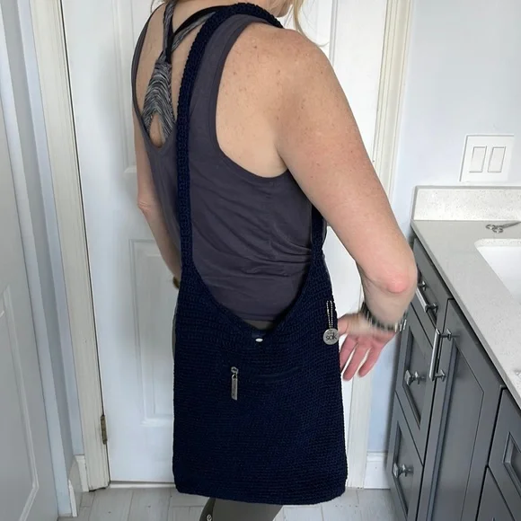 Navy Blue Knit Women\'s THE SAK Bag The SAK Crochet Classic Navy Blue Knit Bag Purse With Double  main image 4